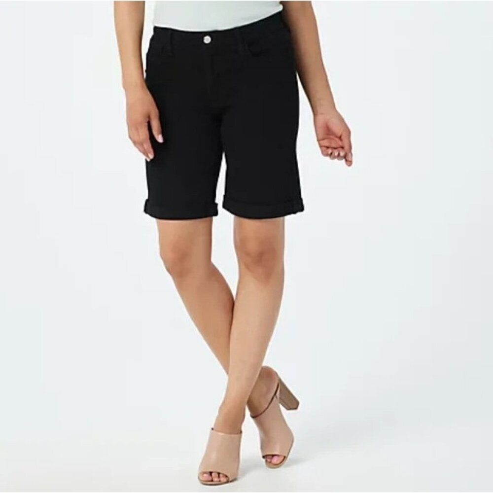 Jen7 by 7 for All Mankind Bermuda Shorts - Black Stretch NWOT Sz 8 Rolled Hem